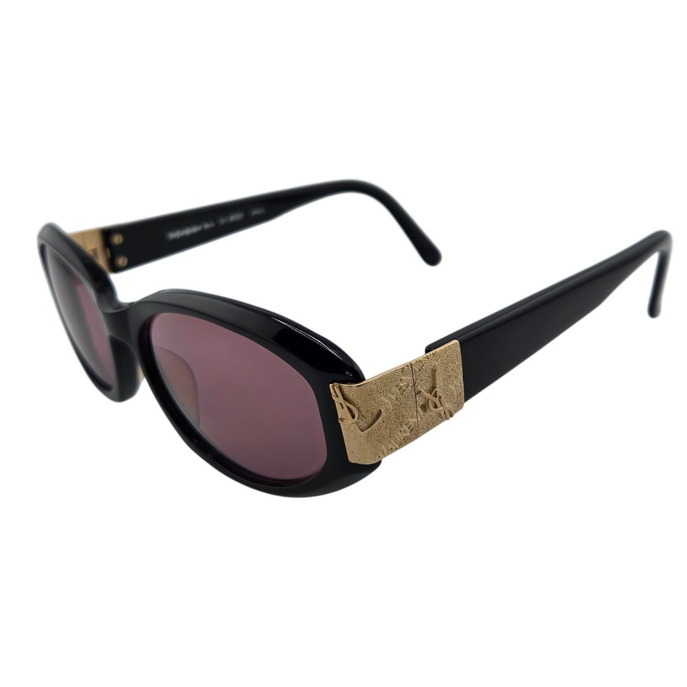 Yves Saint Laurent Vintage Sunglasses Black Gold YSL Logo Made in Japan - Picture 2 of 7